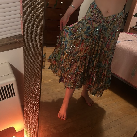 100% COTTON Vintage sequin beaded Romantic bohemian skirt - Picture 8 of 17